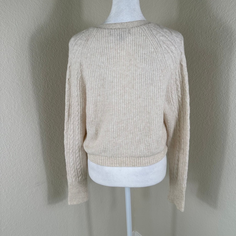 J.Crew Supersoft Cropped Cardigan Womens XS Cream Merino Alpaca Cable Knit - Picture 3 of 9